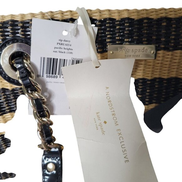 NWT Kate Spade Rattan Black Striped Bow Shoulder Three Pocket Bag W/ Dust Cover - Picture 11 of 14